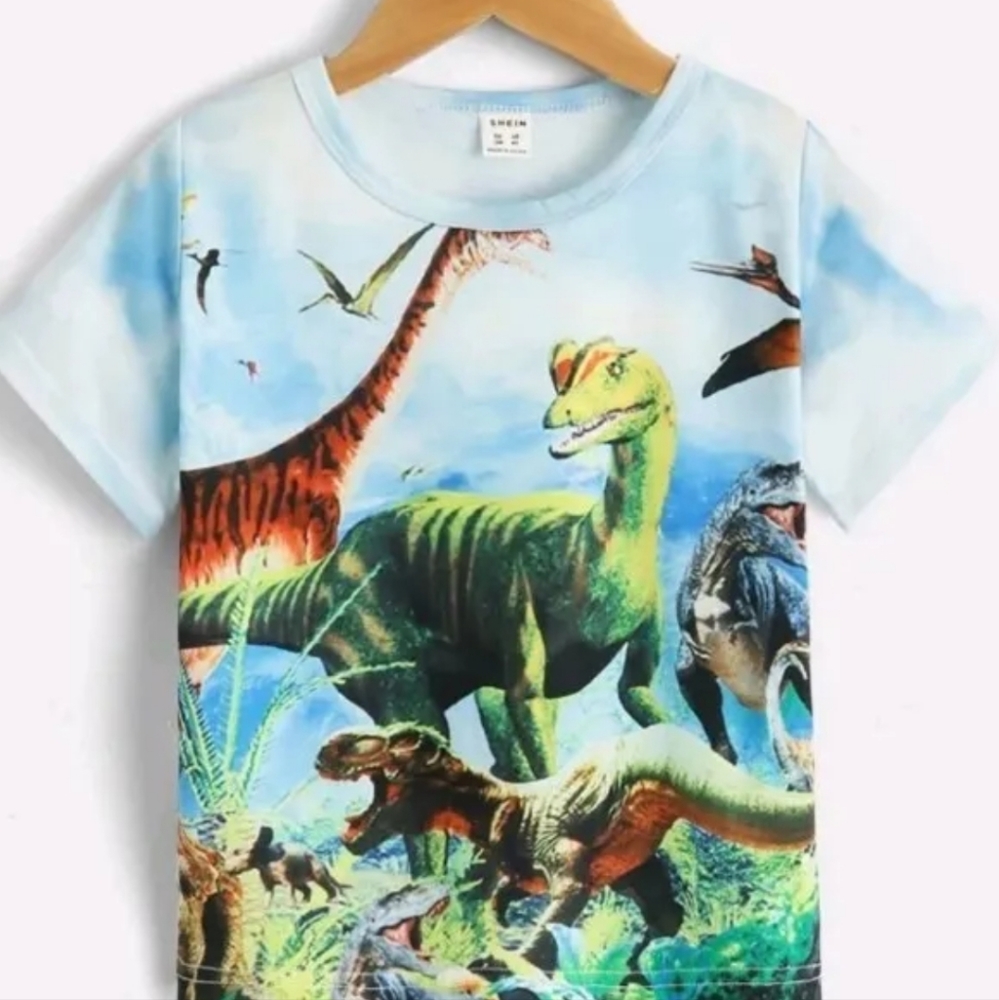 New boys microfiber multi dinosaur t shirt.size6/7yrs.